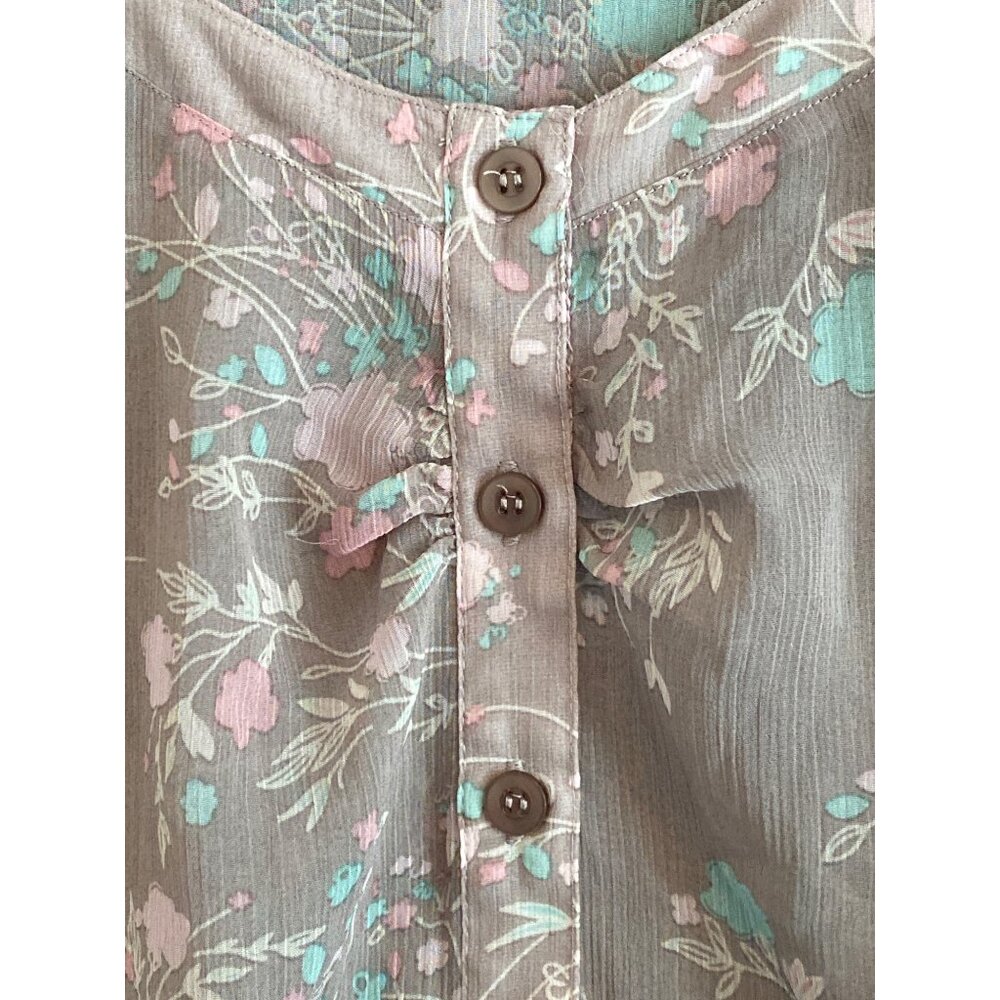 Torrid Blouse Gray Pink Teal Floral Button Front Tie Sheer Top Women 3